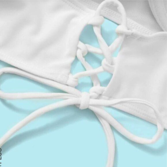 White 2-Piece Bikini High Waisted Scalloped Trim Balconette Push Up Top NWOT - Picture 12 of 13